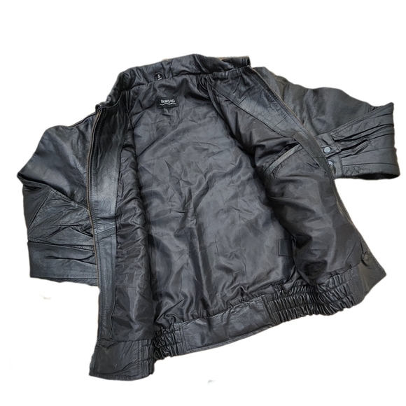 LEATHER Burkes Bay BLACK NRA BOMBER JACKET, MENS MEDIUM - Picture 3 of 10